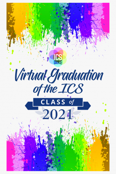 Virtual Graduation of the ICS Class of 2021 Program Cover with Rainbow Paint Brush and Splatter